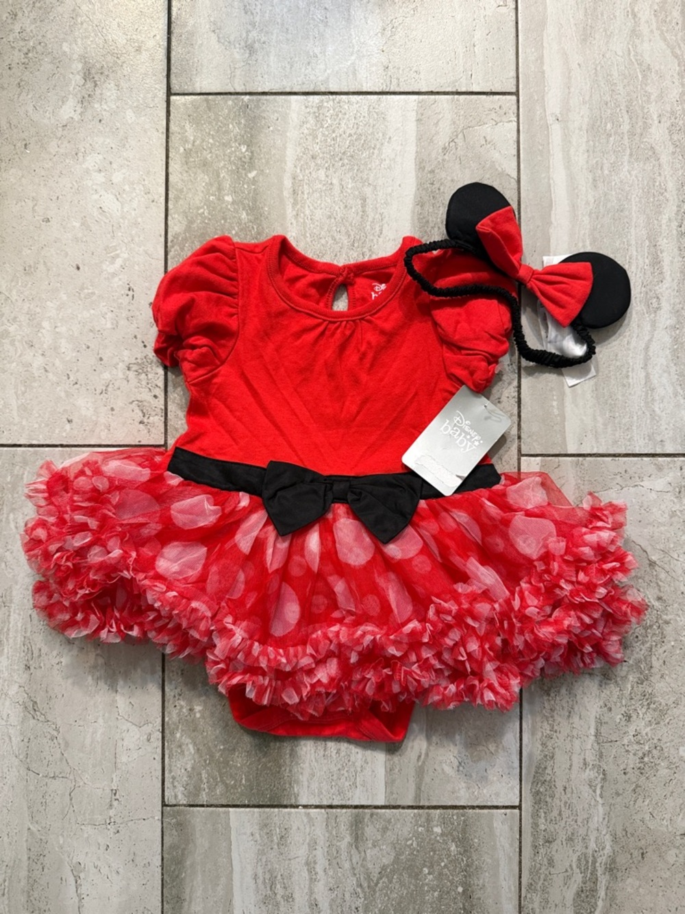 Disney Red and Black Minnie Mouse Tutu Bodysuit with Ear Headband